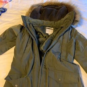 Green parka with faux fur hood!